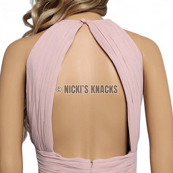 Bill Levkoff Frost Rose Halter Chiffon Bridesmaid Formal Maxi Dress Size 12 - Picture 7 of 12